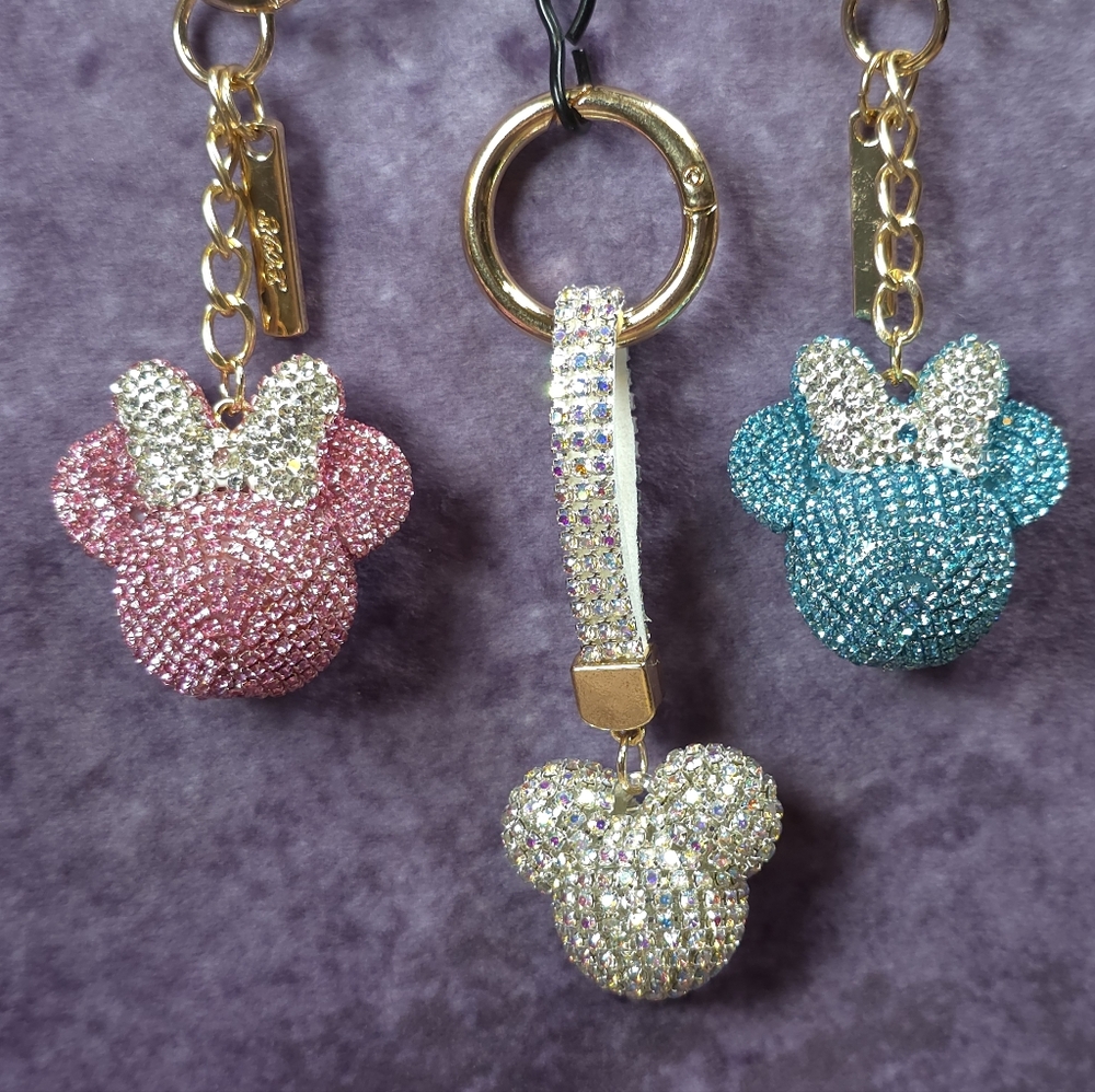 Rhinestone Mickey Or Minnie Mouse Keychain